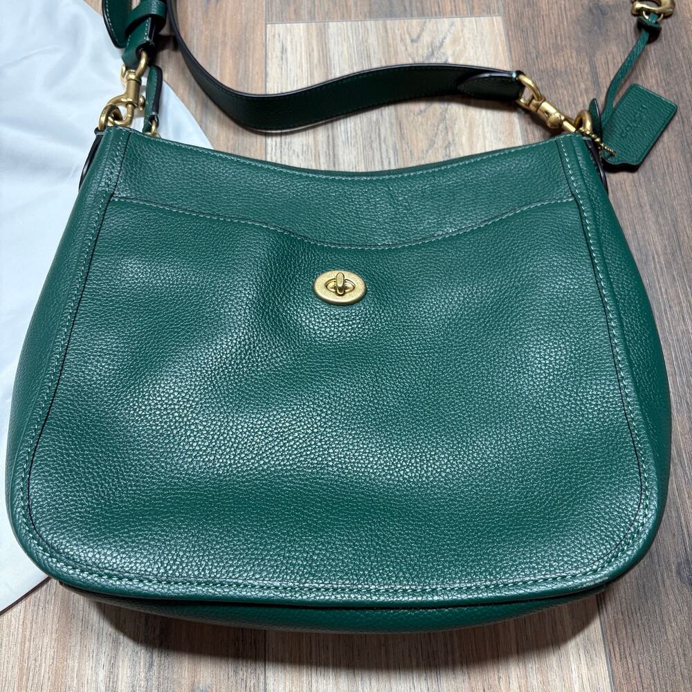 Coach Chaise Crossbody Bag Dark Pine Leather Detachable Strap Zip Back Pocket - Picture 2 of 12